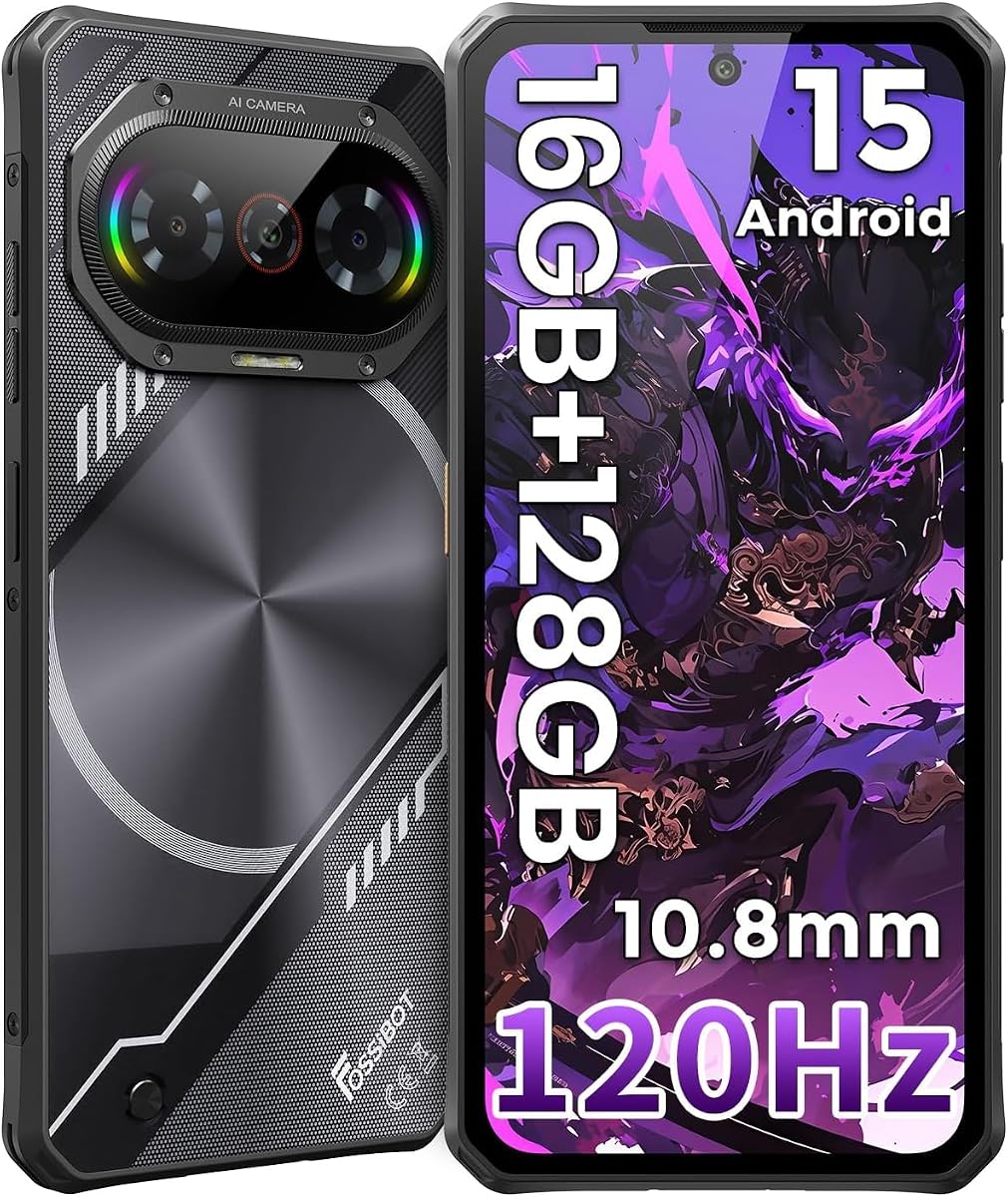 FOSSIBOT F114 Android 15 Rugged Phone, 6.67"+120Hz Corning Glass Phone | 16GB+128GB/2TB, Slim 10.8mm Cell Phone, 50MP AI Camera, 5000mAh Dual SIM 4G T-Mobile/NFC/IP68/69K