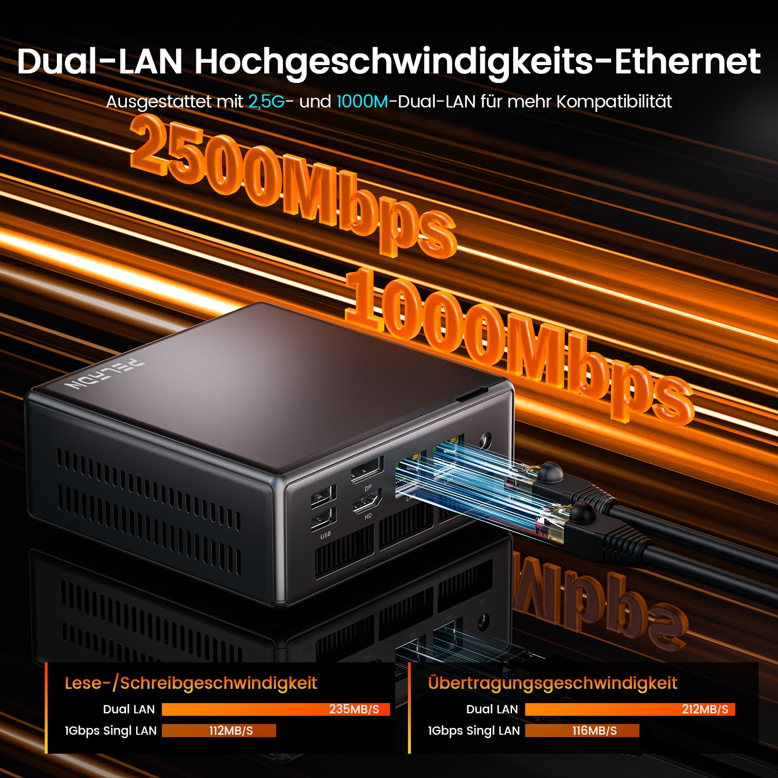 PELADN Gaming Mini PC mit AMD Ryzen 5 5600H, 16GB RAM, 512GB SSD, kompakter Micro PC mit 4K Triple Display, Dual 2.5G LAN, WiFi 6, BT 5.2 und HDMI/DP/Type-C für Büro und Multimedia