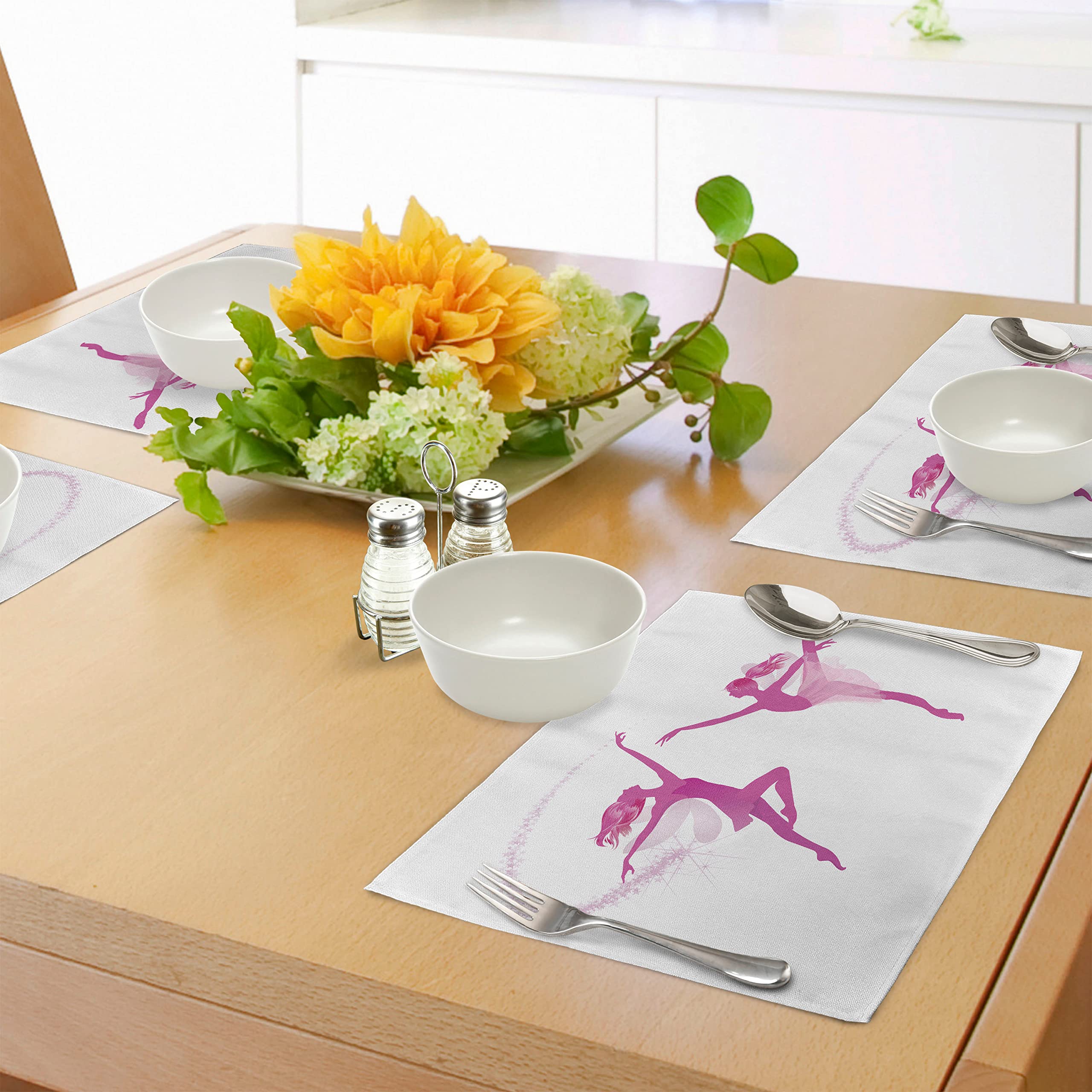 ABAKUHAUS Set 4 Tovagliette Americane Ballerina – Tessuto Lavabile Impermeabile, Rosa/Bianco, 45x30 Cm