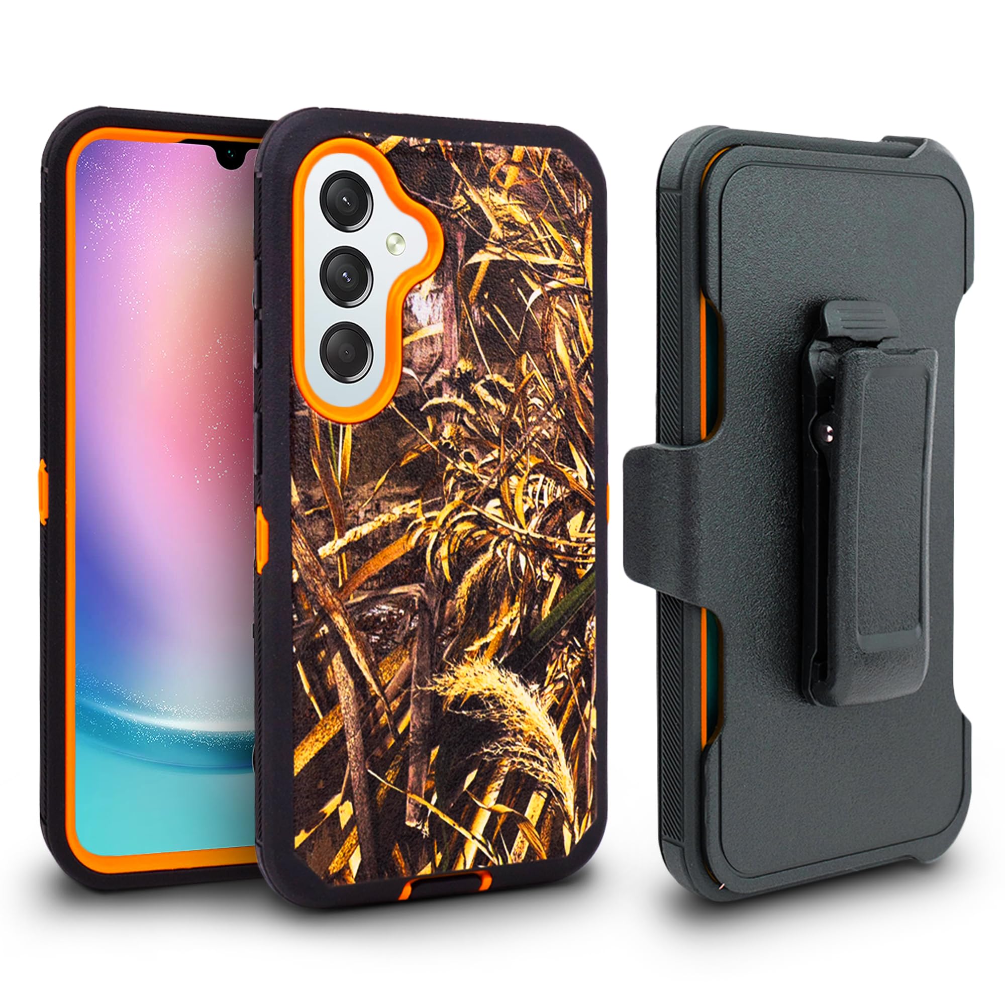 Thousandgear Rugged Design for Samsung Galaxy S24 Phone Case, Heavy Duty Constuction Shockproof with Belt Clip Holster Built in Screen Protector (Camo)