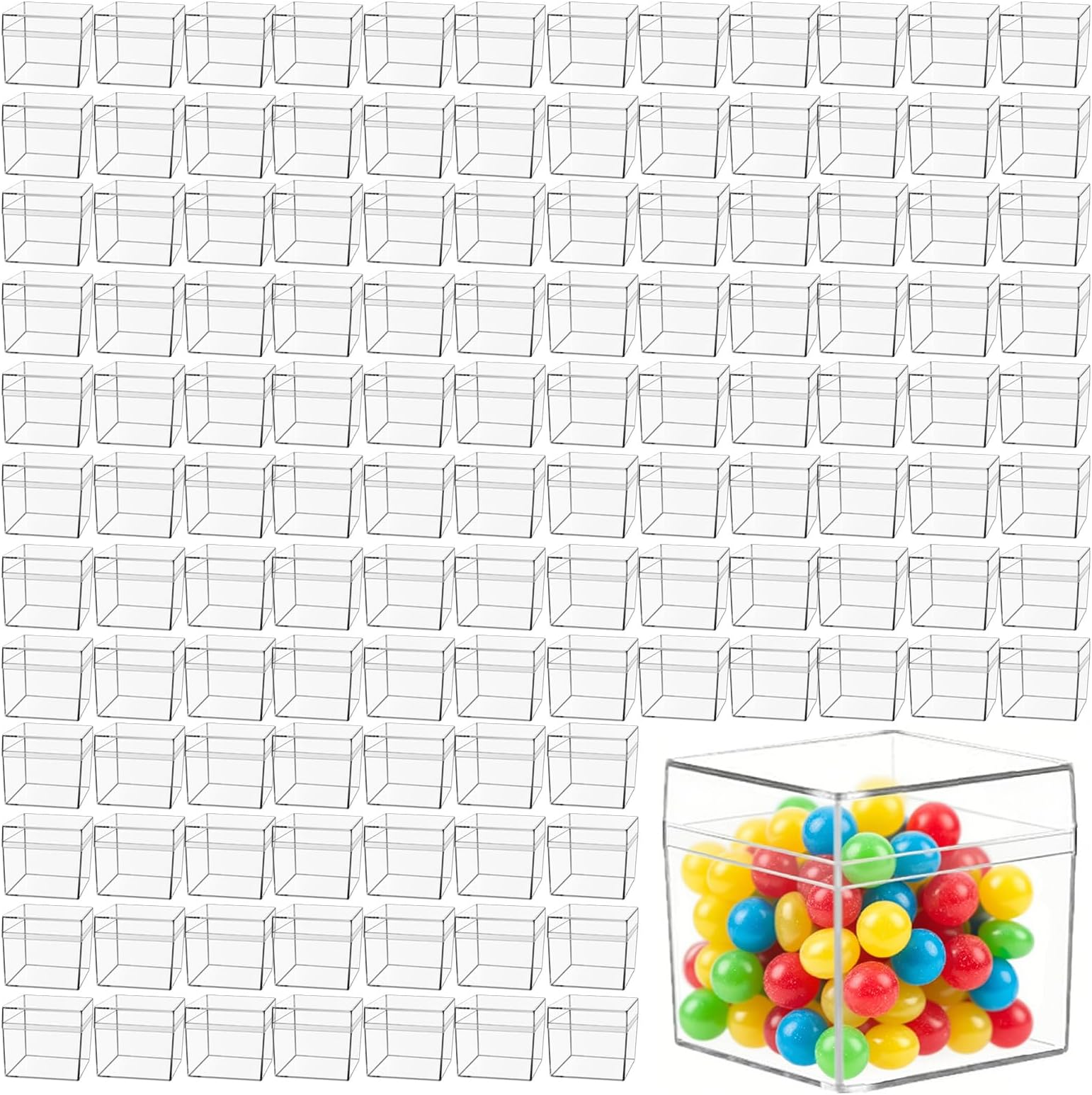 126 Pcs 2 x 2 x 2 Inch Clear Acrylic Plastic Box with Lid Cube Candy Containers Small Square Storage Box for Party Favors Jewelry Tiny Earring Pill Herb Bead Gifts
