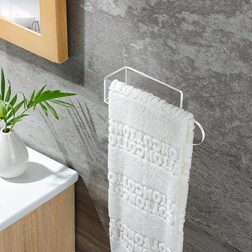 Miniatura 3 de Taozun Toallero de manotoallero de mano transparente, anillo de toalla de plástico acrílico, barra de toalla autoadhesiva para baño o pared de