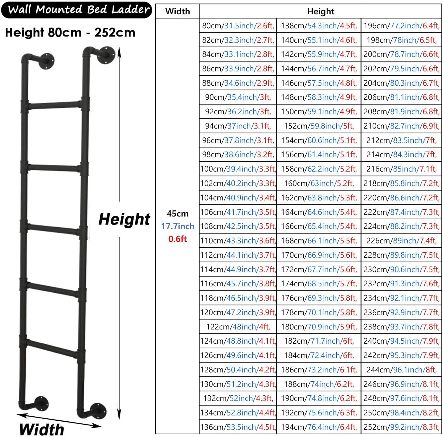 6.6 Ft Heavy Duty Escape Ladder for External Wall Basement Well Window Indoor Loft Two Story Mount Rv Bunk Bed/Bedroom Twin Bed Side Ladder with Rung Easy Climb Ladders