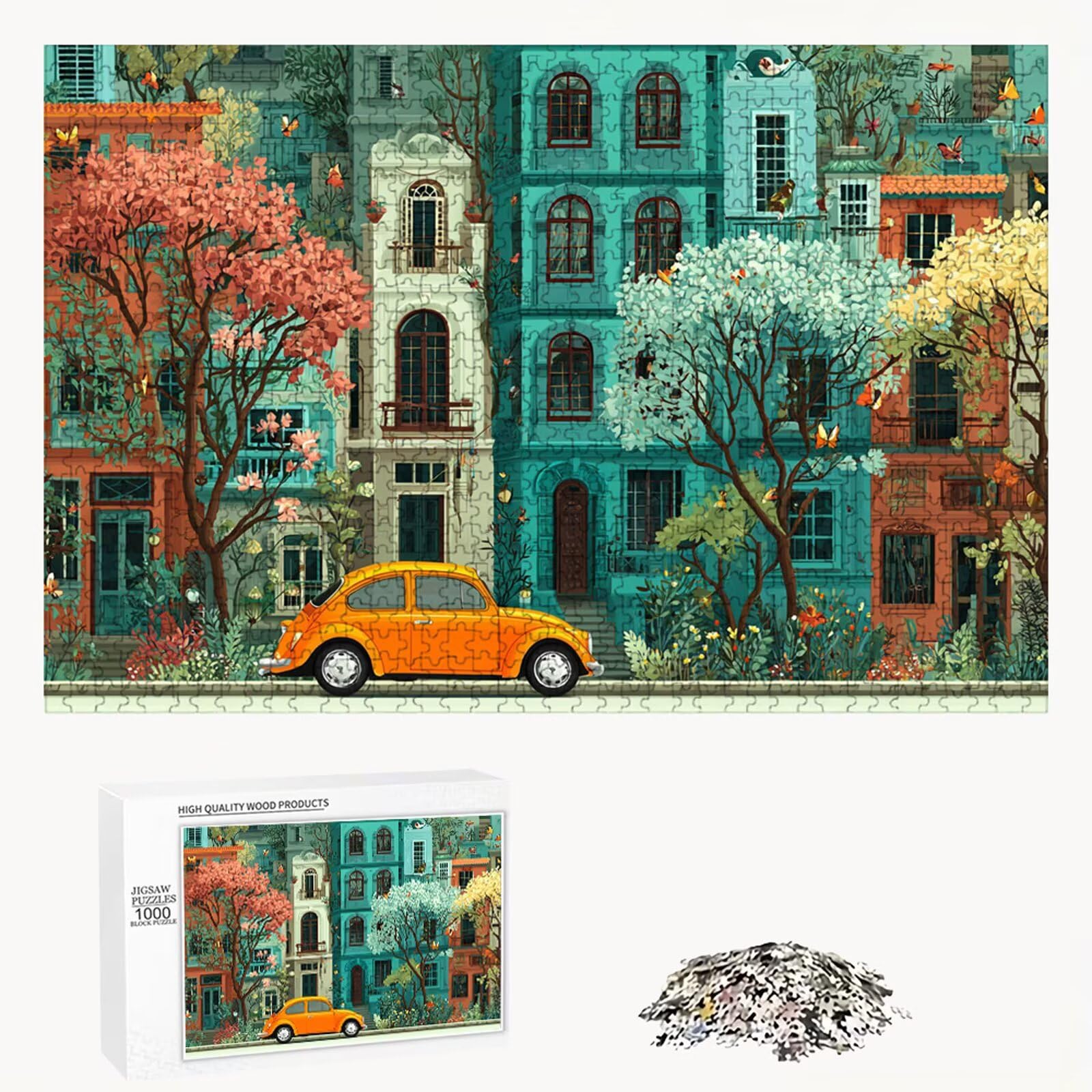 5000 elementów puzzli dla dorosłych - solidne drewno (części standardowe) - Miasto i samochód - 181 x 105 cm - Dekoracja ścienna i relaks - Kreatywny przedmiot rekreacyjny dla osób powyżej 14 lat P3