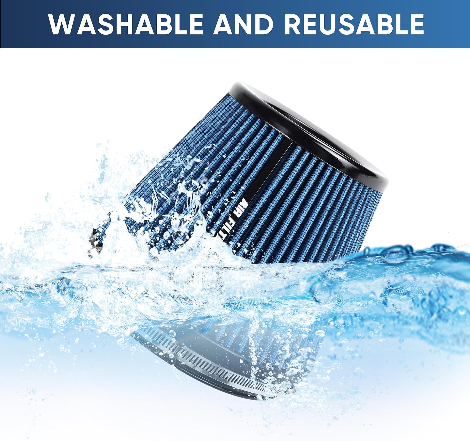 6" 152mm Inlet Cold Air Intake Filter High Flow Honeycomb Top Replacement Clamp-On Air Filter High Performance Washable Cone Filter 170mm Tall Blue