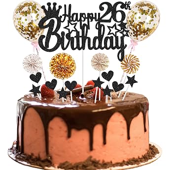 Cake Decoration 26th Birthday Decoration Happy 26th Birthday Cake Decoration 26 Years Man Cake Decoration 26th Birthday Woman Black Golden Cake Decoration Man Women Hello 26 Glitter Cake Topper for