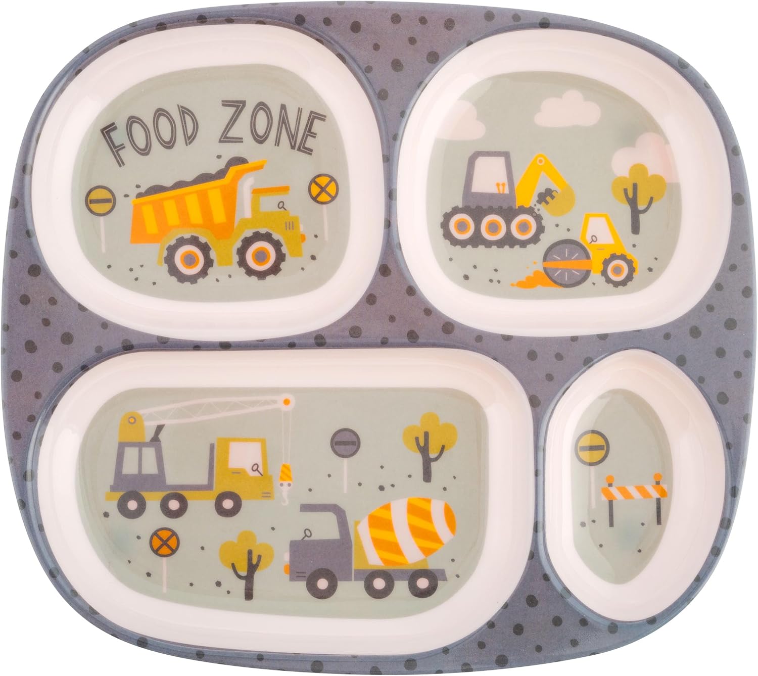 Stephen Joseph, Melamine Dinner Plate for Kids, Toddler Plastic Mealtime Divided Plates, Dinnerware Dishes Set for Picky Eaters Boy and Girls, Construction