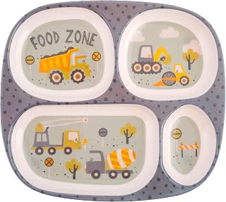 Stephen Joseph, Melamine Dinner Plate for Kids, Toddler Plastic Mealtime Divided Plates, Dinnerware Dishes Set for Picky Eaters Boy and Girls, Construction