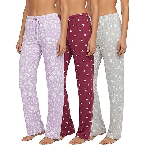 Real Essentials 3 Pack: Women’s Ultra-Soft Comfy Pajama Lounge Pants Sleepwear (Available in Plus Size)