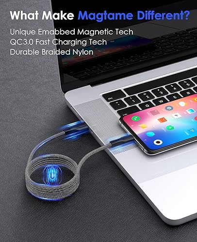 Miniatura 2 de Cable magnético USB C, cable USB A a USB C, cable de carga USB C de 3.3 pies, cables de carga rápida compatibles con Samsung Galaxy S21 S20 S10 S9