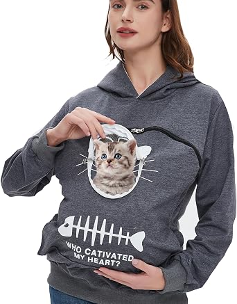 BOMBAXCEIBA Pet Pouch Hoodie Small Pet Carrier,Dog Cat Pouch Hoodie Sweatshirt Kangaroo Pocket Holder, With Ears Womens Fit