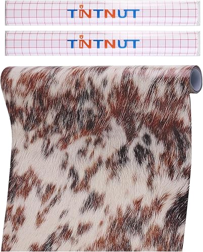 Tintnut Rollo de vinilo permanente de piel de vaca, 12 pulgadas x 5 pies, vinilo adhesivo con estampado de vaca, vinilo con estampado de animales,