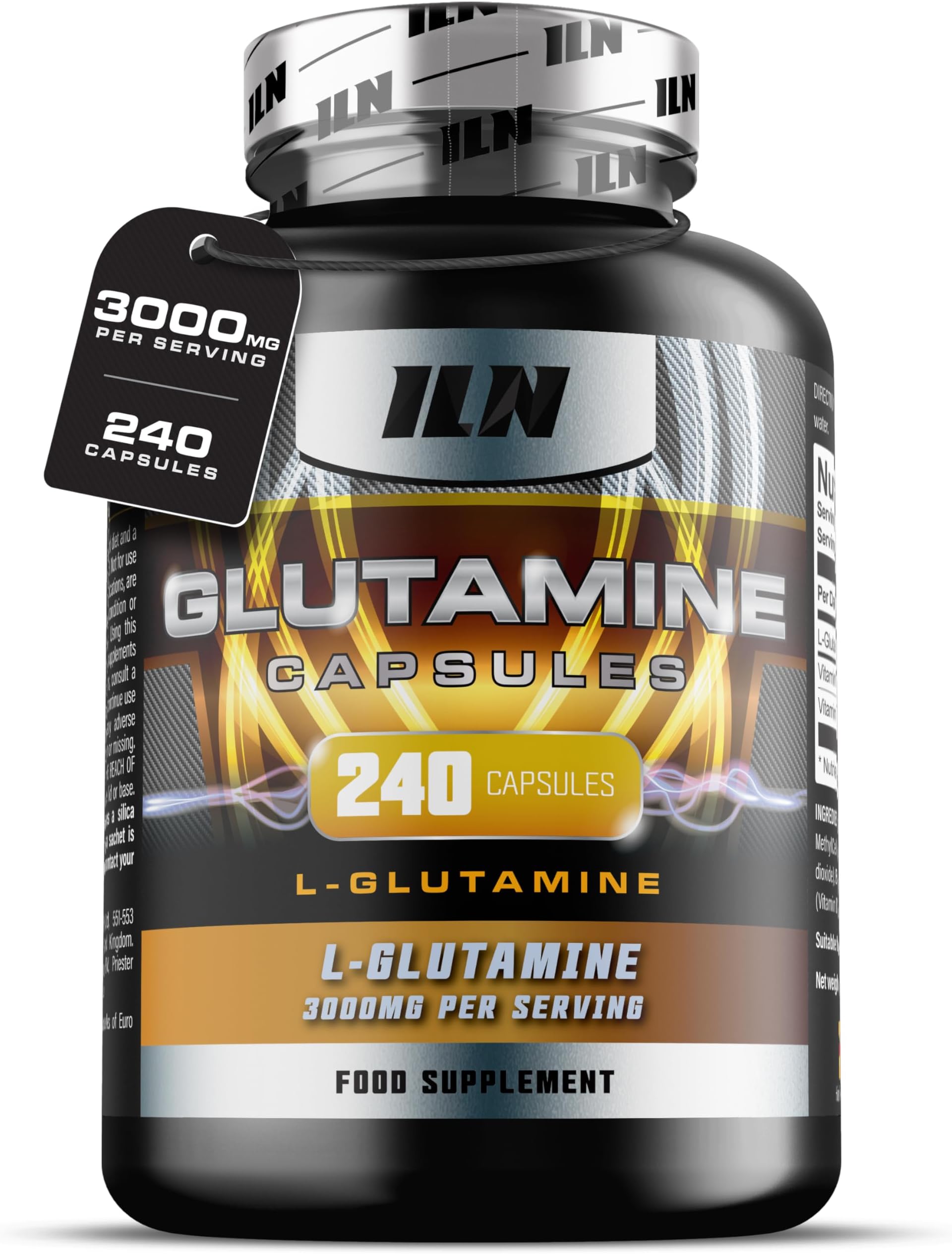 ILN - L Glutamine Capsules - 3000mg per Serving - 240 Vegetarian Capsules - L-Glutamine Nutritional Supplements (40 Servings)