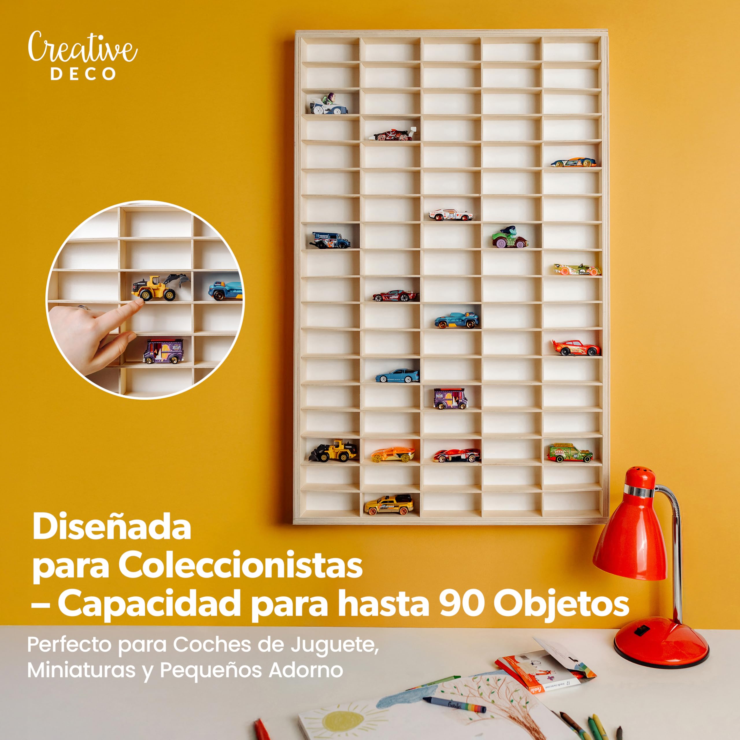 Creative DECO Vitrina Expositora Coleccionista para Coches de Colección | 90 Compartimentos Ajustables | 78,8 x 50 x 4,5 cm | Expositor Dedales Miniaturas | para Joyería Objetos de Valor Juguetes