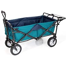MacSports Heavy Duty Collapsible Outdoor Folding Utility Cart with Adjustable Rolling Wheels - All Terrain Sports & Beach Wagon with Side Table
