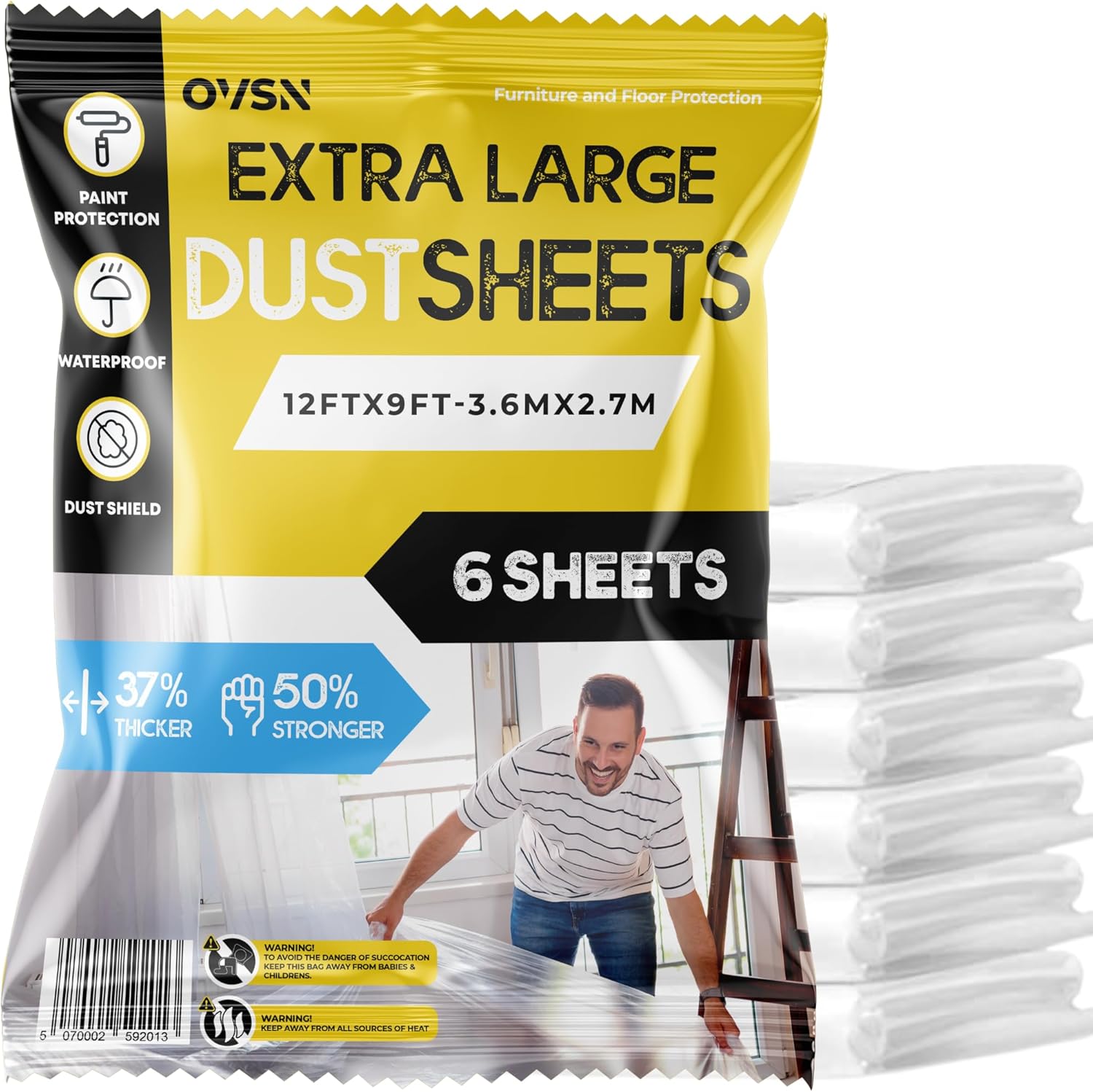 Haltons 6 Pack White LDPE Dust Sheets 6 (3.6x2.7m / 7um