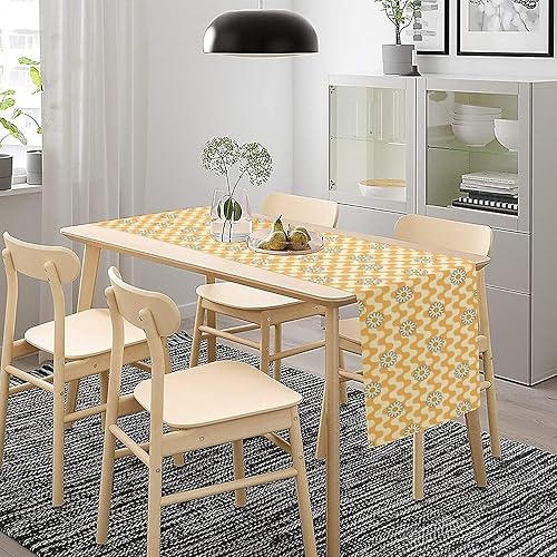 Miniatura 2 de Camino de mesa floral de margaritas, flores amarillas retro de los años 70, ondas abstractas, estilo hippie, moderno, camino de mesa para cocina,