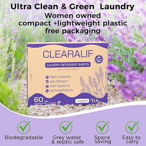 Miniatura 6 de CLEARALIF Hojas de detergente para ropa, hasta 180 cargas, lavanda fresca, sin líquido, ecológicas, cero residuos, ahorran espacio, tiras de