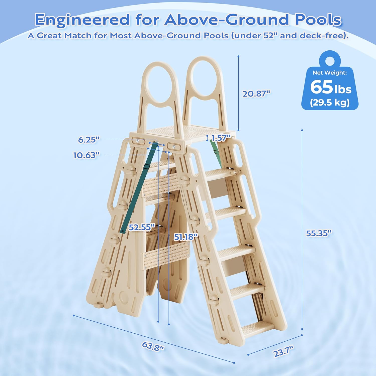 Pool Ladder Above Ground Swimming Safety Plastic A Frame Pool Ladder with Platform and Safety Barrier for 48-52 inches Pool