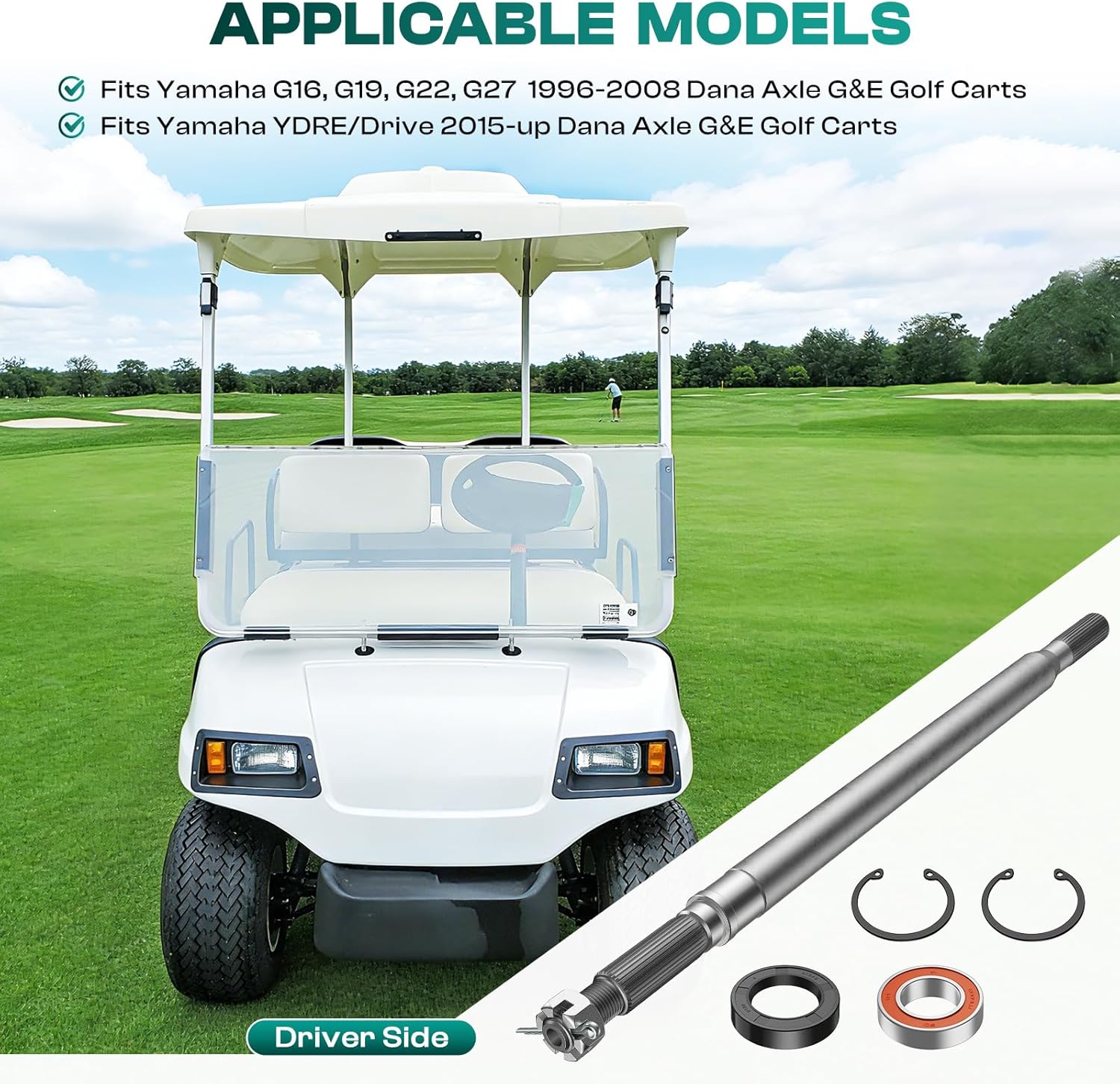 DRIVE UP Golf Cart Rear Spline Axle Shaft for Yamaha Models Driver Side OEM JR1-G6511-00-00