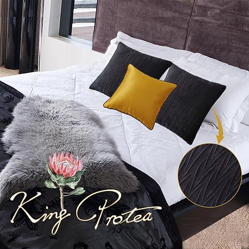 Miniatura 6 de King Protea Fundas de almohada de terciopelo arrugado con textura negra en relieve, súper suaves, decorativas, para cama, sofá, funda de almohada
