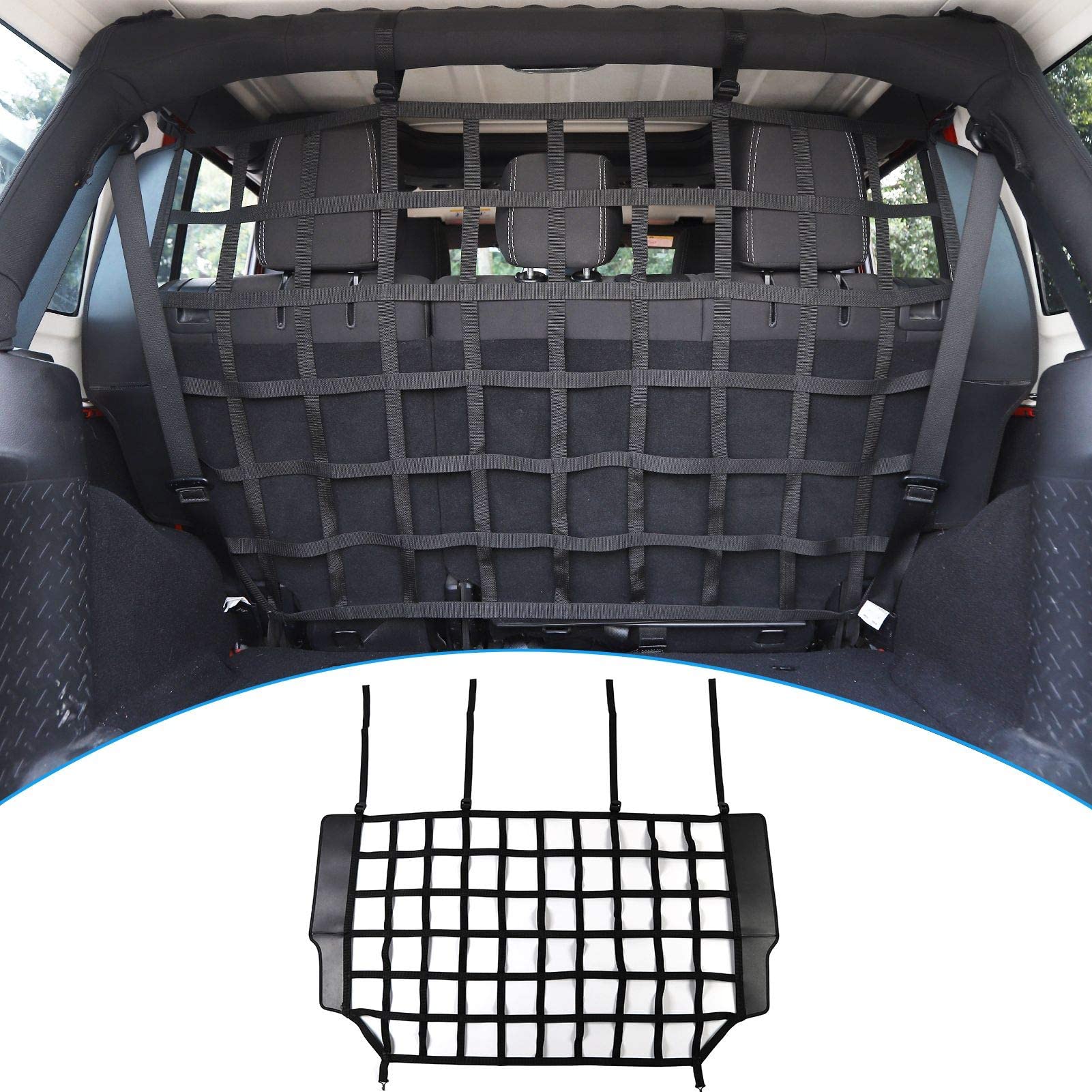 CKPEOR Divisorio del Sedile Posteriore Net Mesh Cargo Net Dog Car Barrier per Jeep Wrangler JK JL Unlimited 2007-2022 Gladiator JT Truck 2/4 Porte