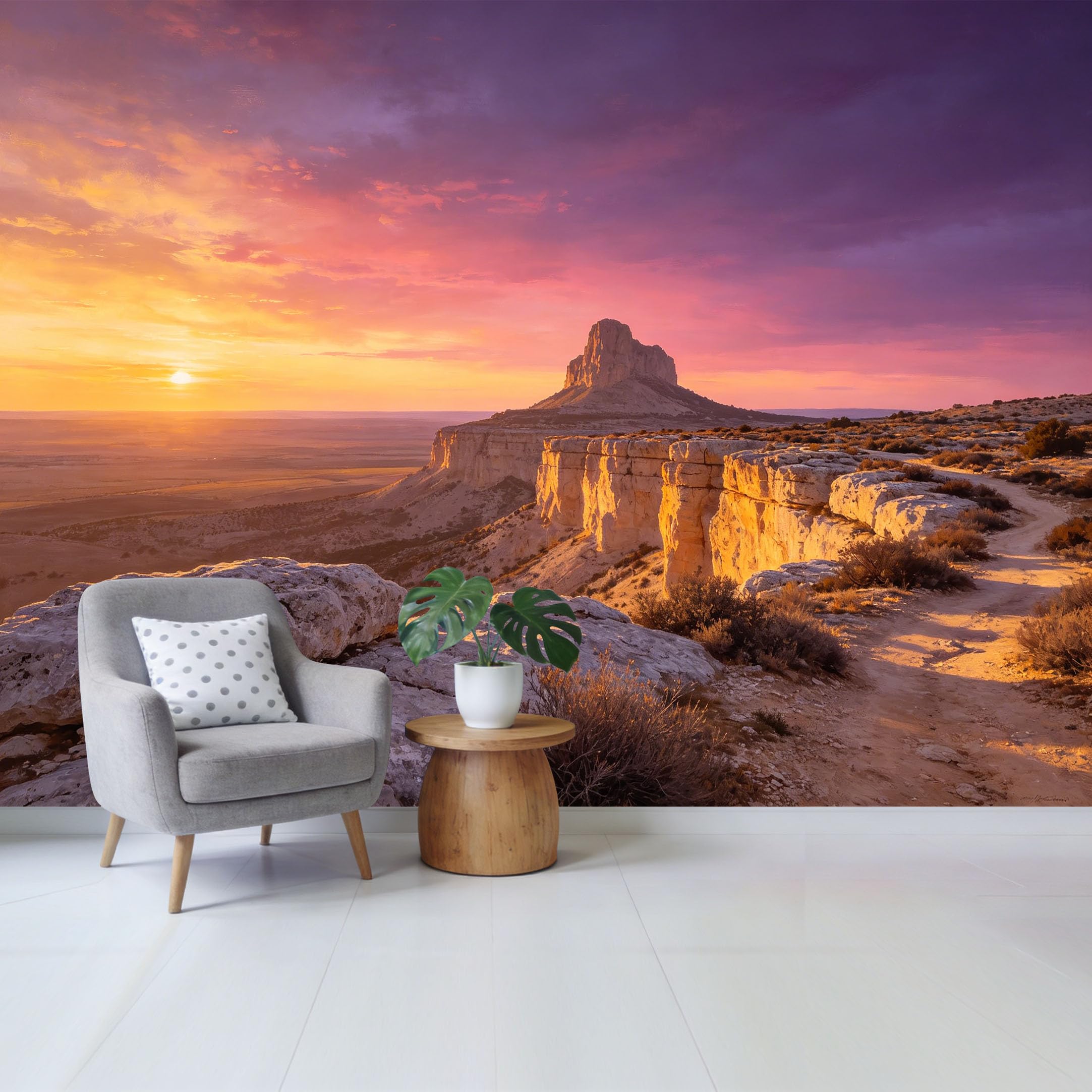 Custom Size Wall Mural Desert Canyon Sunset Landscape Rocky Mountain Horizon Removable Self Adhesive Fabric Home Wall Decor for Living Room Bedroom Bathroom