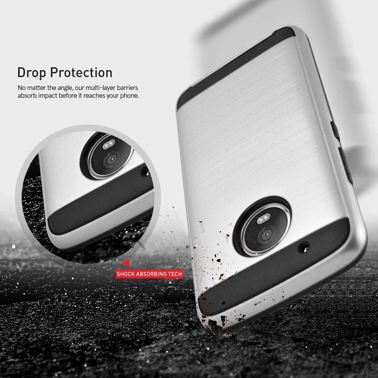 Moto E4 Plus Case, Circlemalls™ 2-Piece Style Hybrid Shockproof Case with [HD Screen Protector] and Touch Screen Pen (Sliver)