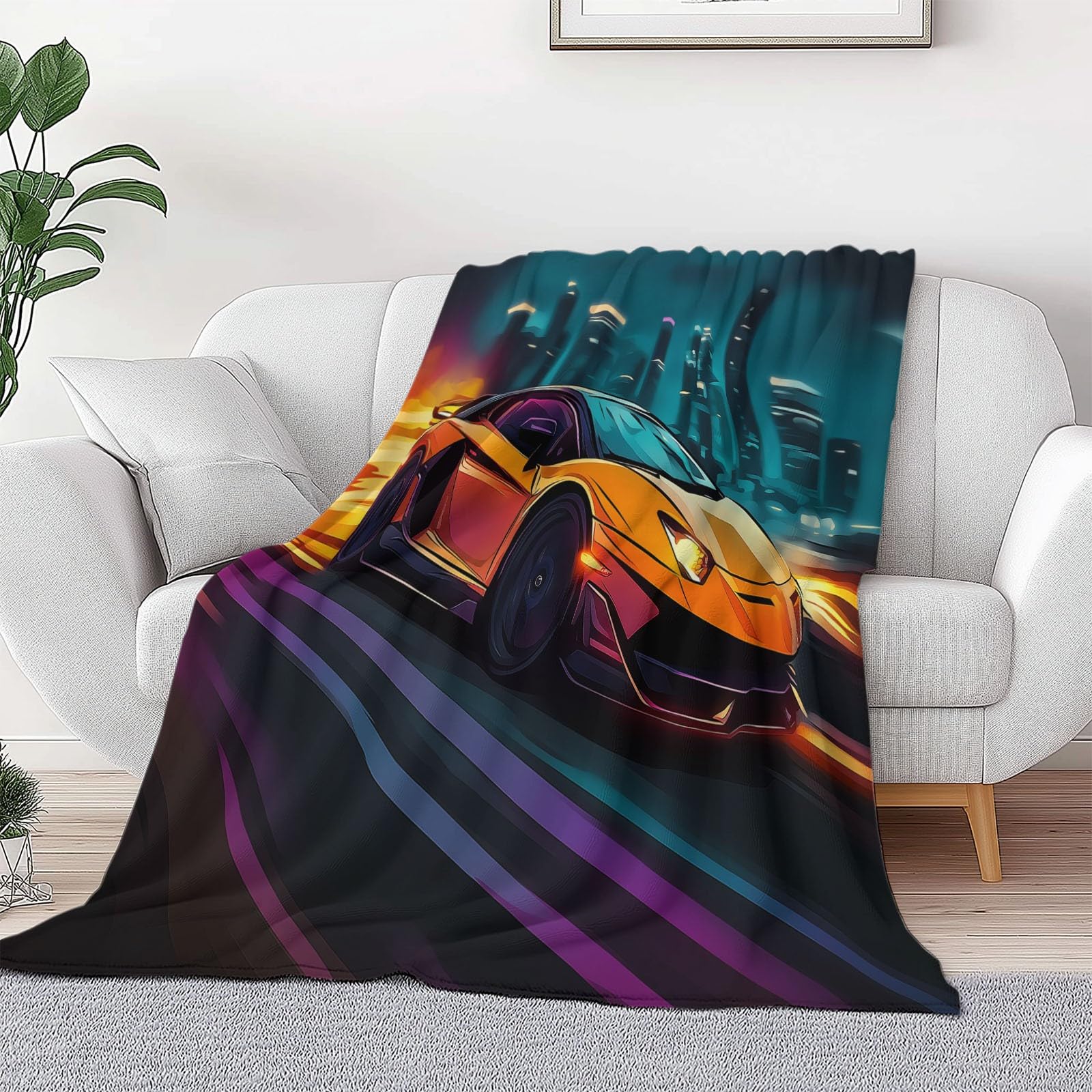 Genérico Manta de Franela de Forro Polar para Niños y Adultos 220 x 240 cm, Mantas para Sofa Estampado Surrealismo Fantasía Coche Deportivo - Manta Verde Oscuro Suave Cálida Transpirable Ligera