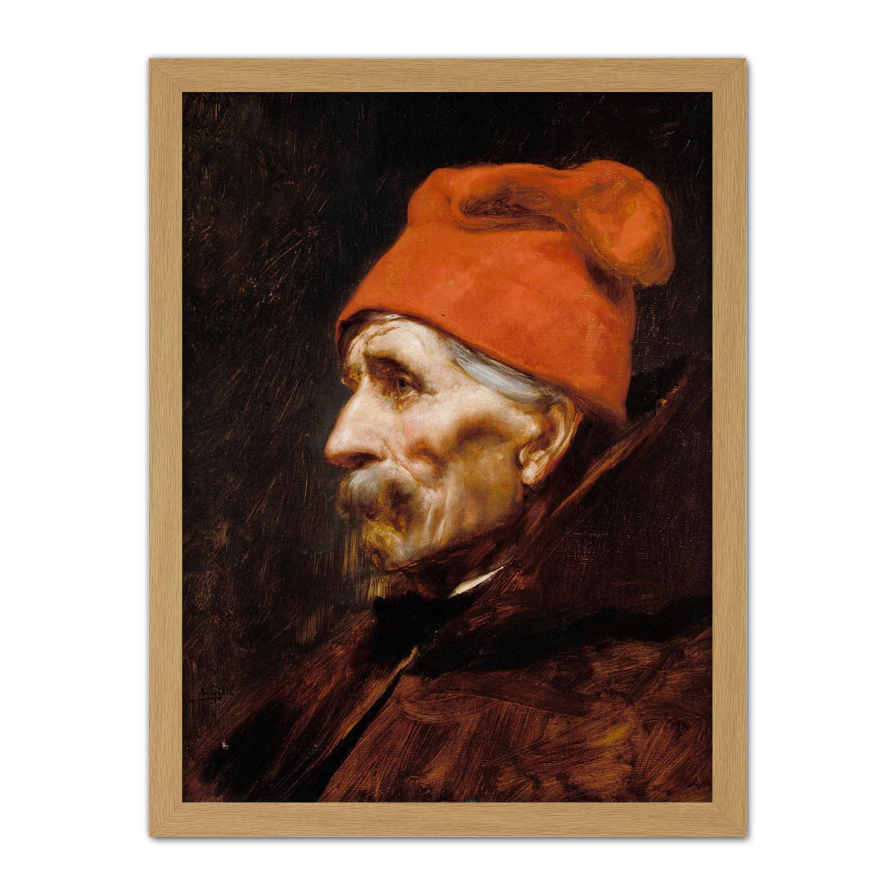 Artery8 Gyzis Nikolaos Old Man Red Fez Portrait Painting Artwork Framed Wall Art Print 18X24 Inch