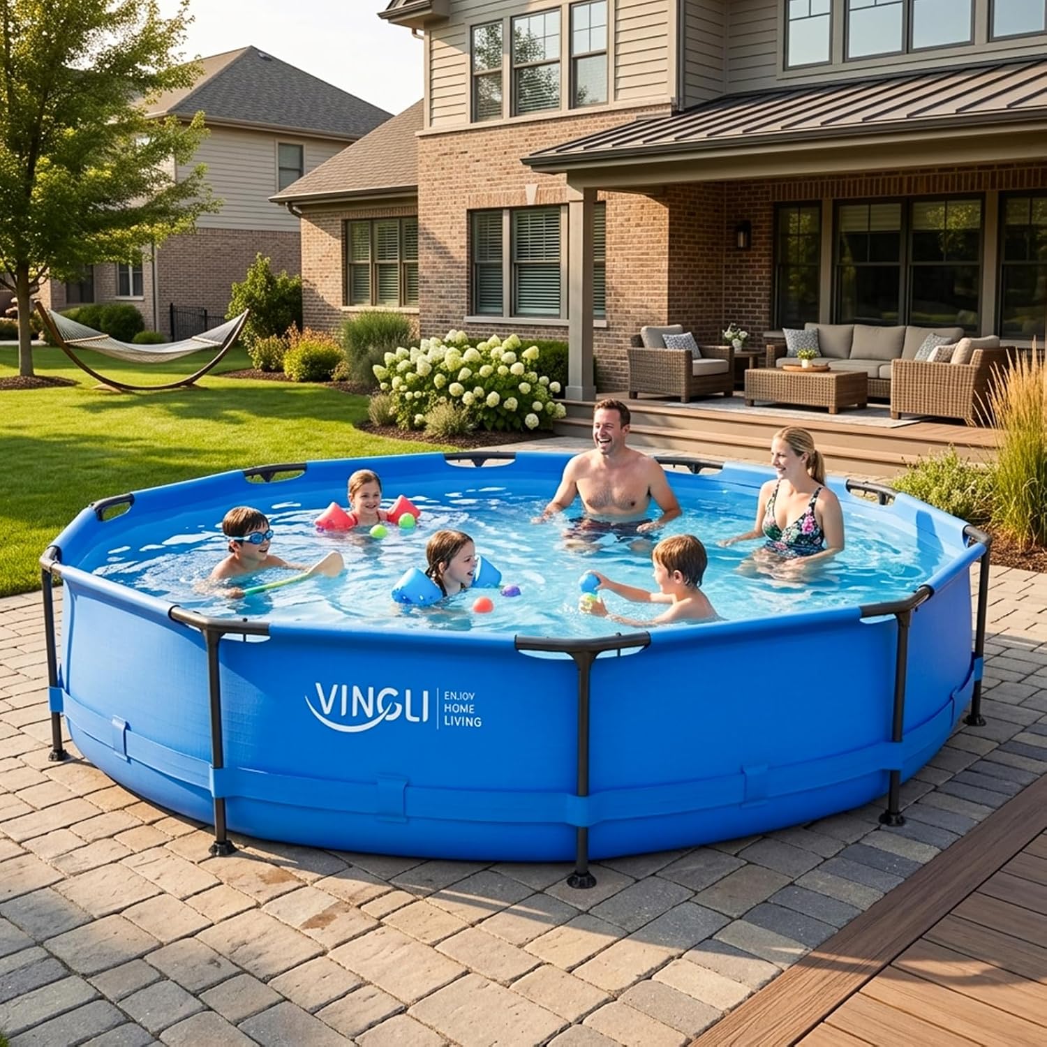 VINGLI 12FT x 30IN Metal Frame Above Ground Pool, Round Frame Swimming Pool for Backyard, Outdoor Portable Water Pool for Kids and Adults