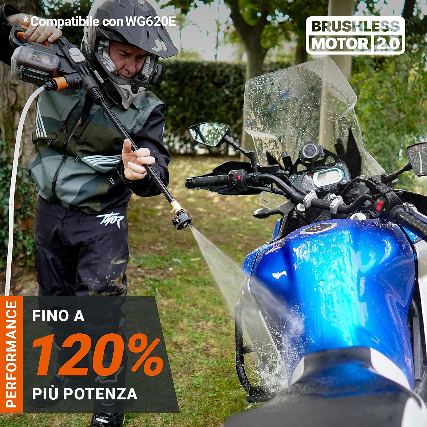 WORX Nitro WG633E Idropulitrice a batteria 20 V | PowerShare | max. 56 bar | 220L/H | Include batteria da 4,0 Ah e caricatore | Pulizia terrazze e lavaggio auto