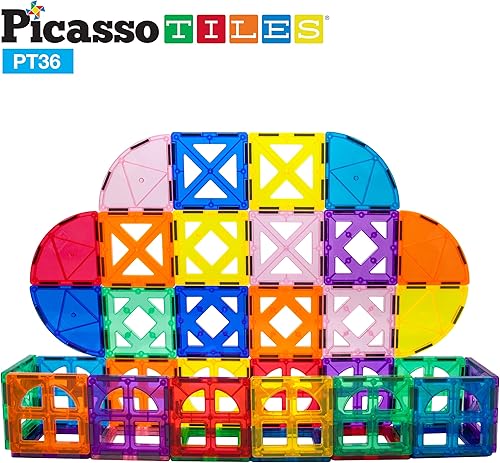 Miniatura 4 de PicassoTiles. Juego de bloques de construcción magnéticos de 36 piezas para cuartos y ventanas, diseño de imán.