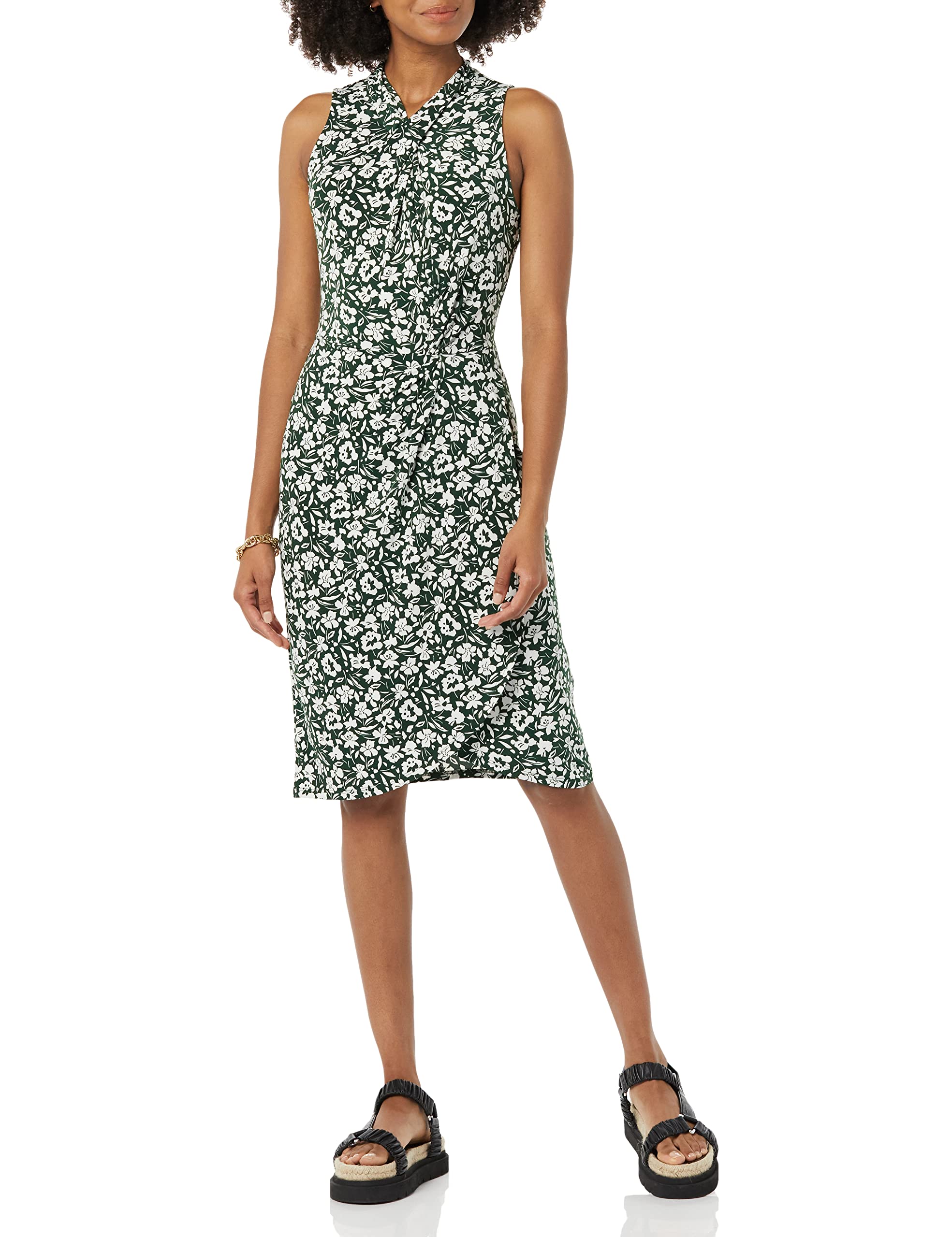Amazon Essentials Women's Sleeveless Faux Wrap Dress with Crossover Twist Neck