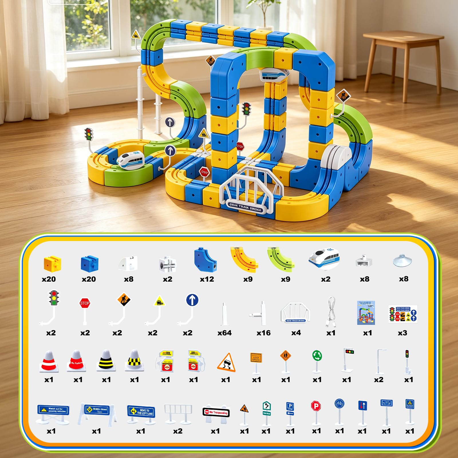 Train Électrique Enfant 224 Pièces – Cube Track Train avec Système klick, Parcours 3D et Ventouses, Jeu de Construction Créatif pour Enfants Dès 3 Ans