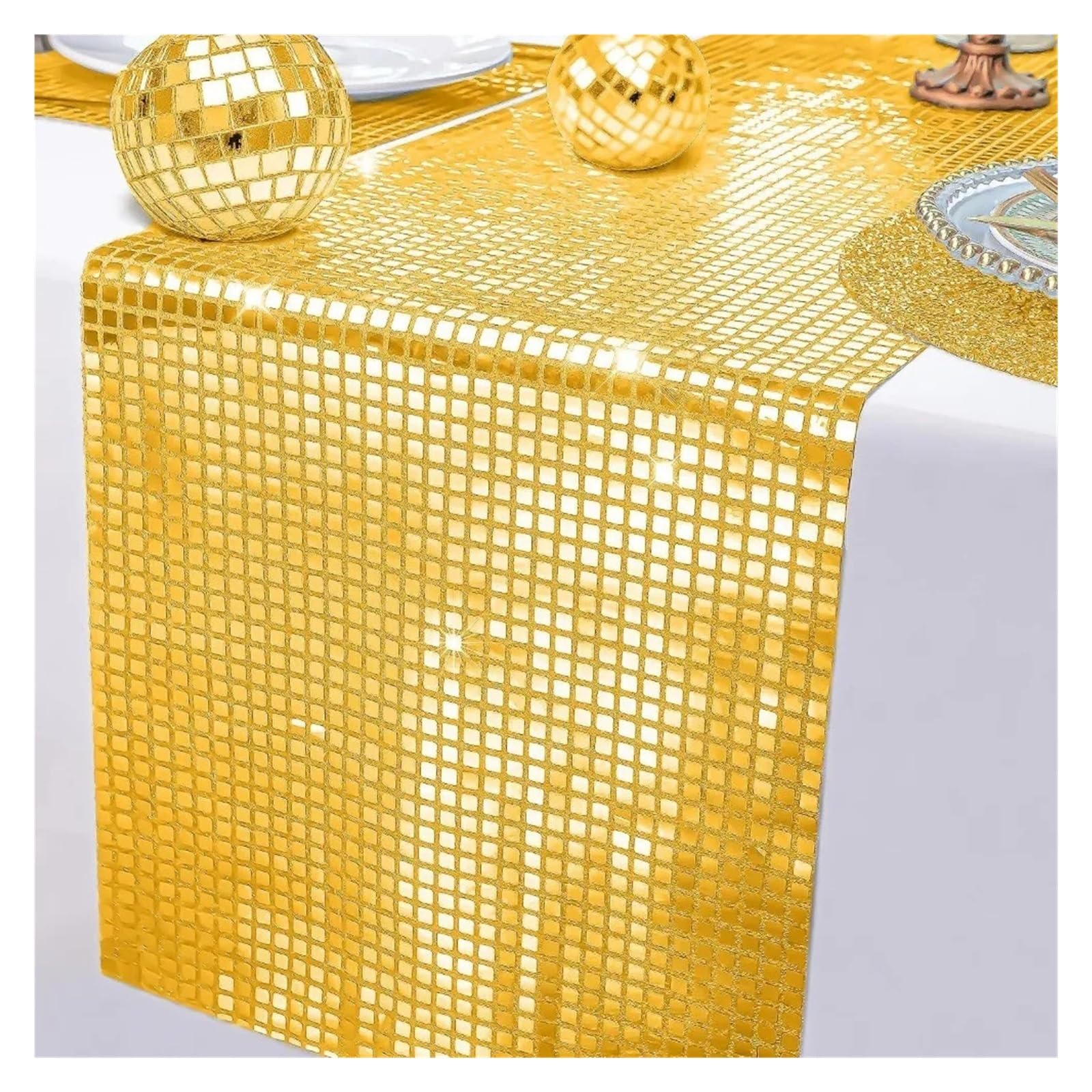 Disco Table Runner Unique Glitter Disco Table Runner Sequin Cover Mirror Design Tablecloth Wedding(Gold-S-)