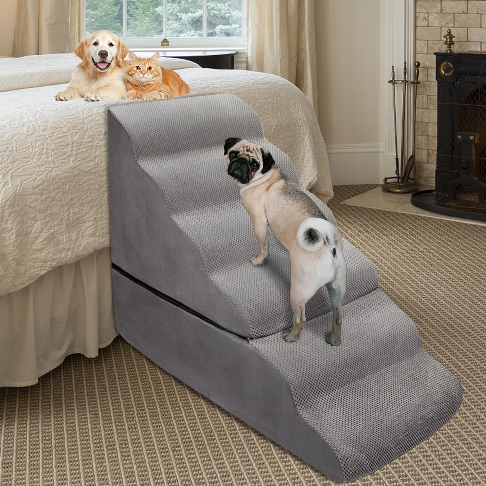 Dog Stairs/Dog Steps/Dog Ramp for High Beds 29 inches Tall, 6-Step Dog Stairs for 25-30 inches Couch/Bed, Pet Stairs for Bed Climbing for Small Large Dogs/Cats, Non-Slip Balanced Pet Step Indoor, Grey