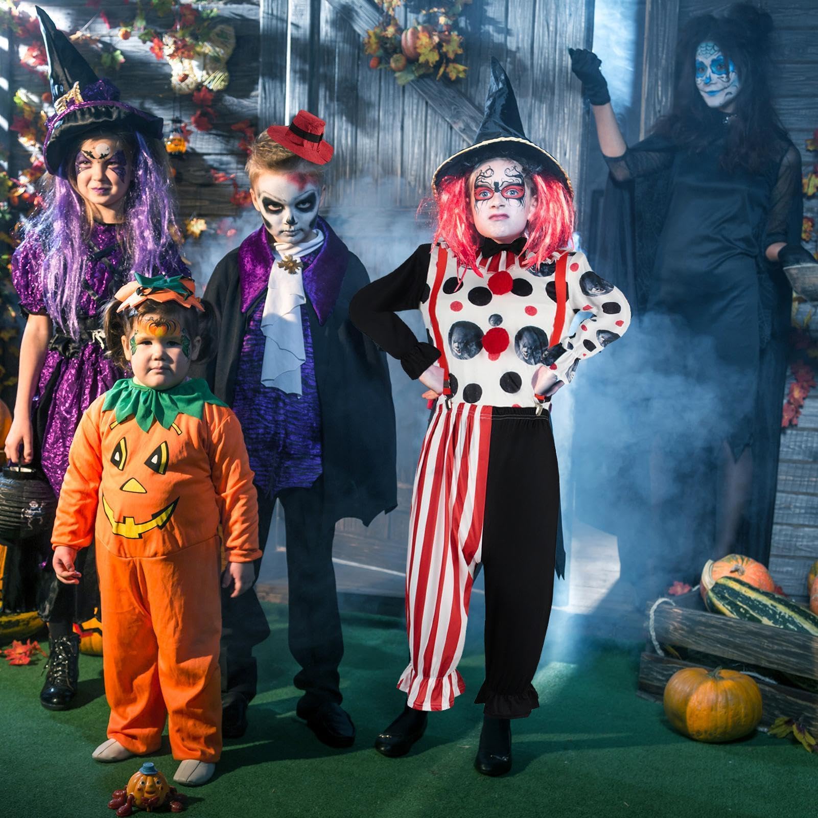 Kostium Klauna Dla Kobiet z Kapeluszem na Halloween Upiorny Strój Klauna