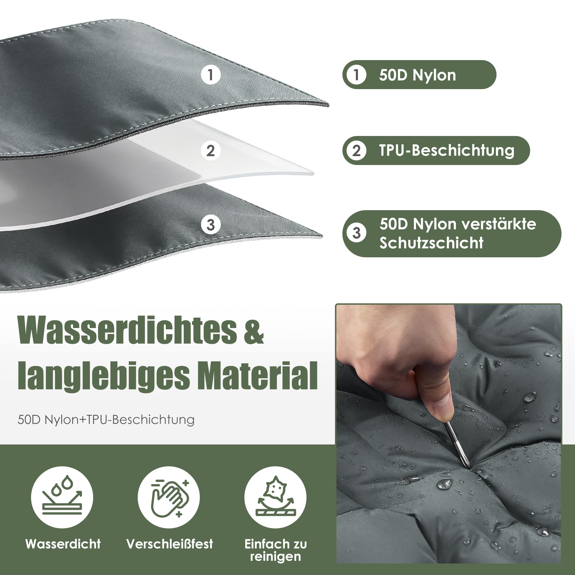 ROPODA Doppel aufblasbare Campingmatratze, ultraleichte Schlafmatte für Zwei Personen mit Kissen, integrierter Fußpumpe, wasserdichtes Doppel-Campingbett inkl. Tragetasche (Grau)