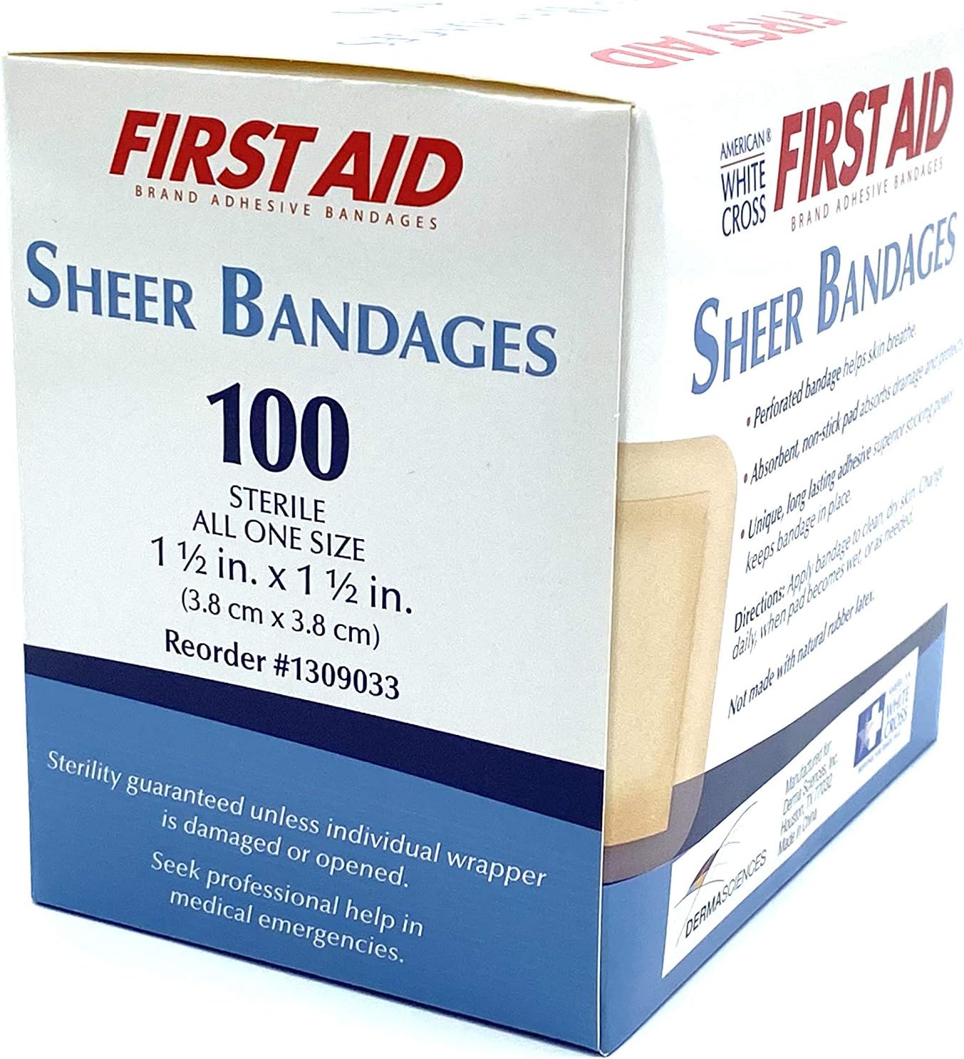 American White Cross First Aid Sheer Plastic Adhesive Spot Bandage Sterile 1-1/2 X 1-1/2 Inch 100 per Box - Image 4