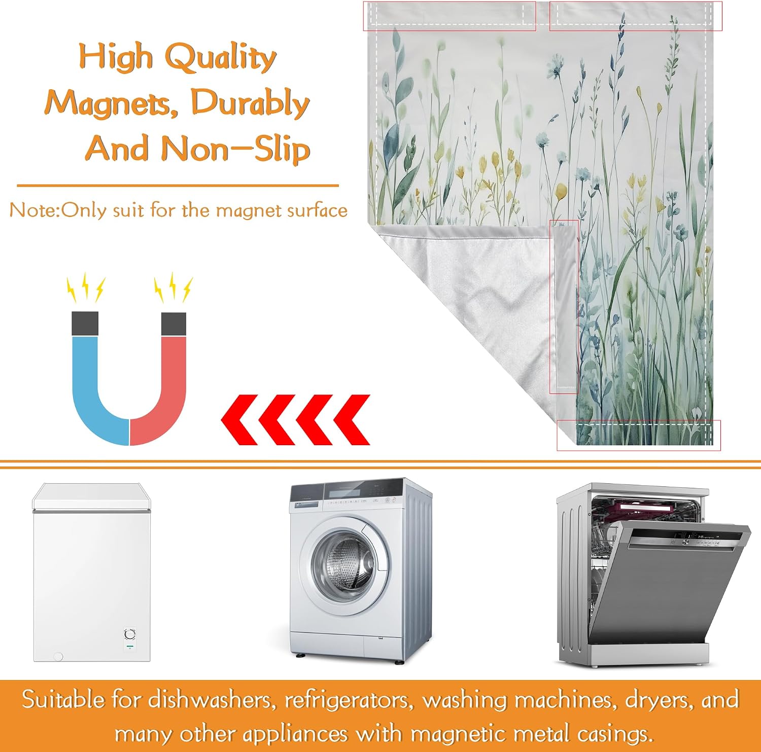 Watercolour Plants Magnetic Dishwasher Cover 23x26 in,Decorative Waterproof Dishwasher Door Cover,Refrigerator Panel Sticker for Kitchen Decor image 4