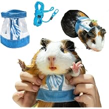 SMOLKITH Guinea Pig Clothes, Cavy Adjustable Blue and White Vest with Leash, Small Animal Apparel for Walking, Fits Fancy Rats, Meerkats, Chinchillas, Rabbits and More