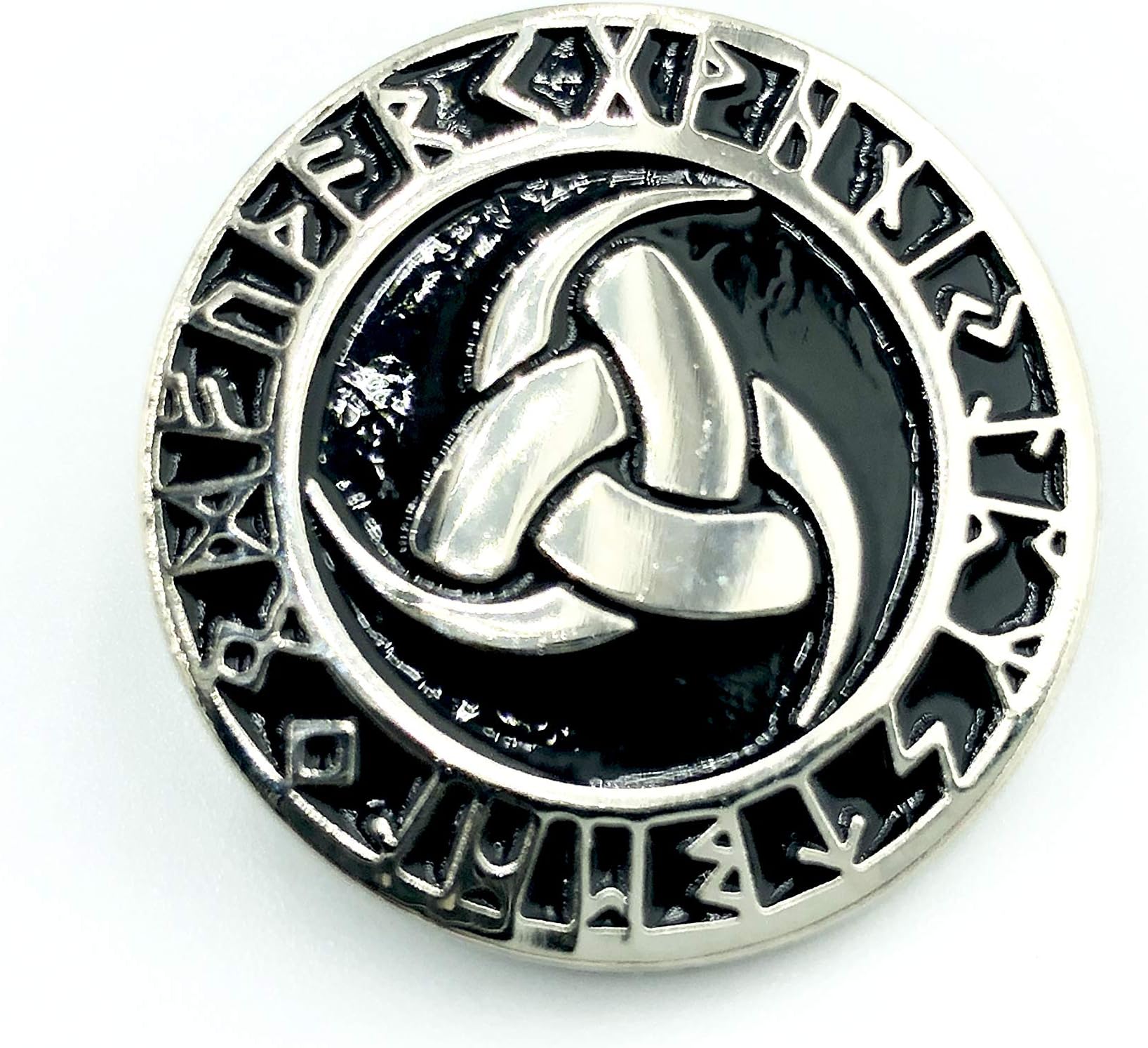 Patch NationThe Triple Horn of Odin The Horn Triskelion Norse Rune Viking Silver Metal Pin Badge