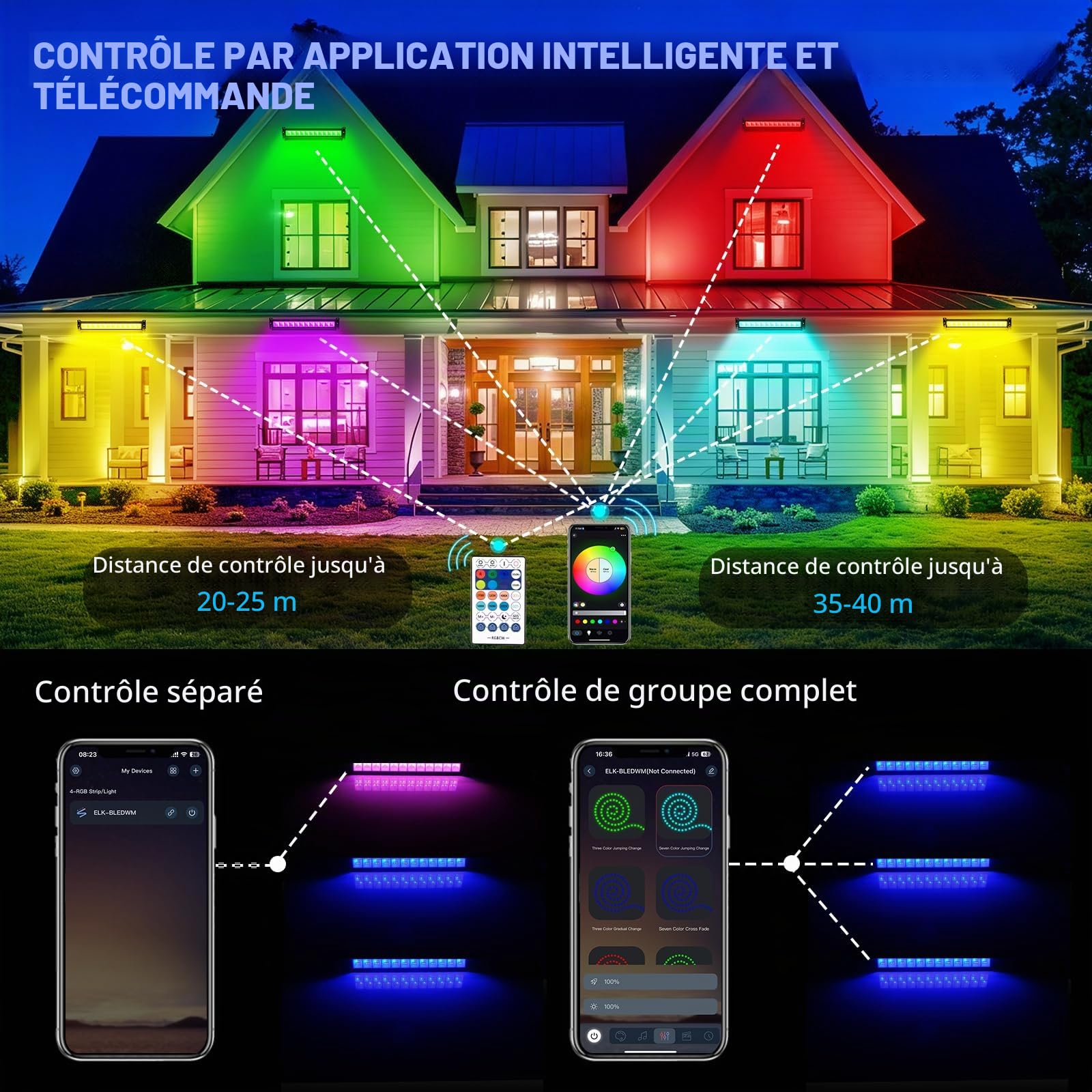 T-SUN RGBCW Projecteur LED Exterieur, 4 Pièces 50W Barre RGB Lumineuse, Eclairage Mural RGB Intelligent avec Télécommande/APP/Mémoire/Minuterie/Etanche IP66 pour Scène, Bar, Noël, Jardin