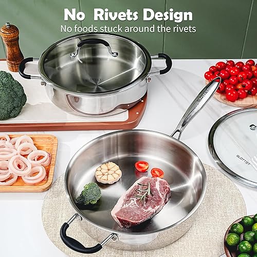 Miniatura 2 de Sartén de acero inoxidable de tres capas con vapor, sartén profunda de 5 cuartos de galón con tapa y mango para mantenerse fresco, sartén de 11.5