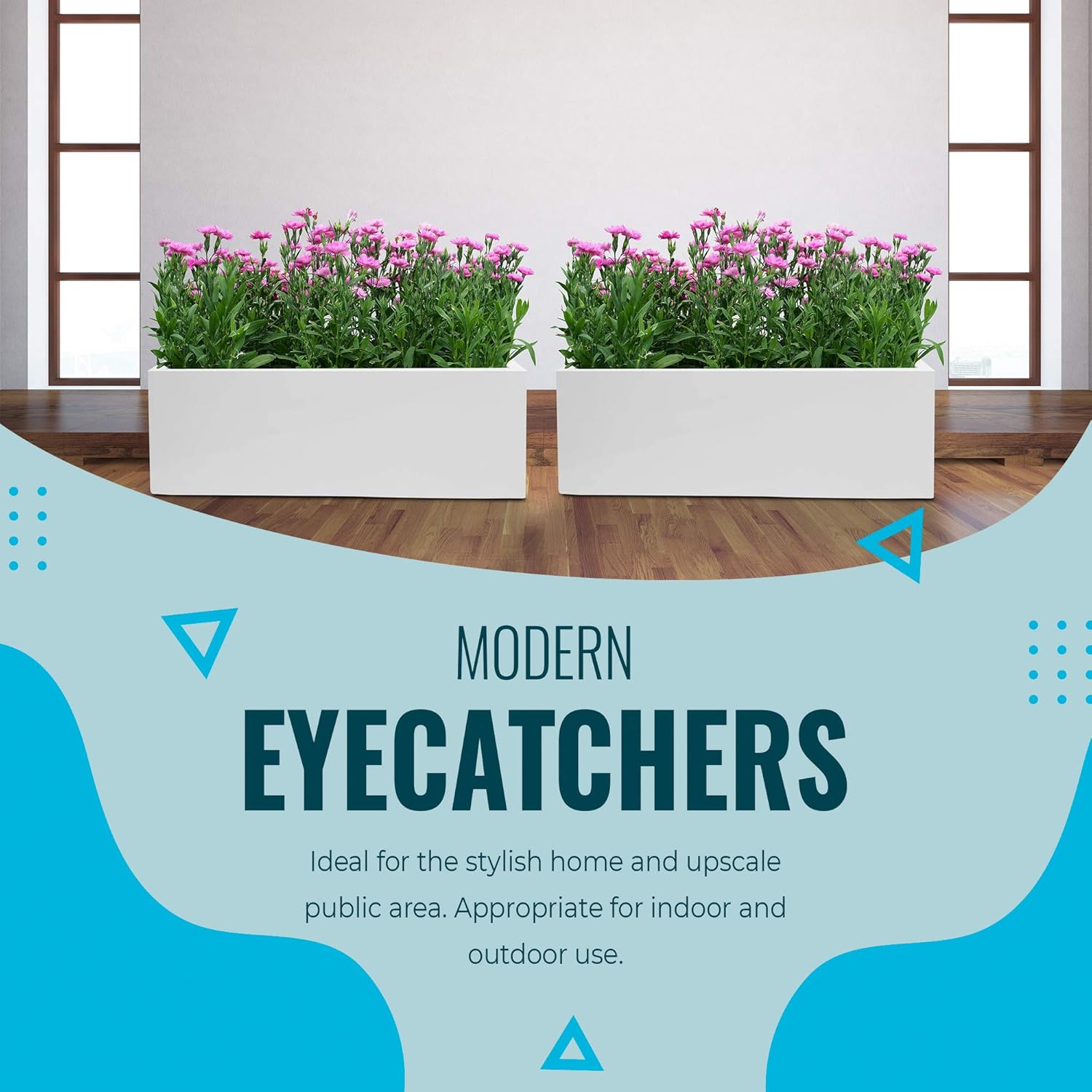 Glossy White Rectangle Flower Pot Modern Rectangular Balcony and Window Planter Box, 8" H x 8" W x 20" L - The Essentials Series