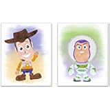 Toy Story Nursery Prints Set of 2 (8 inches x 10 inches) Baby Woody and Buzz Lightyear Wall Art Decor Photos