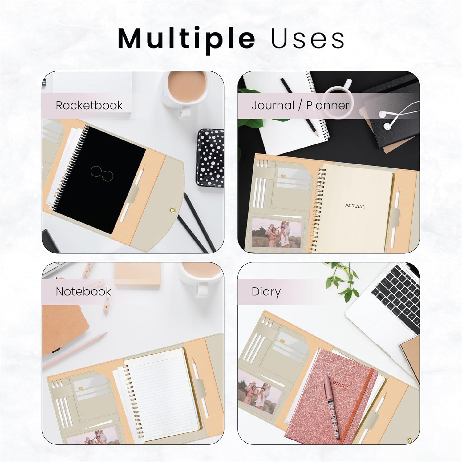 Slim Lightweight Organizer Cover for Rocketbook Accessories, Journal, Notebook - Letter Size A4 Fits 8.5x11 Book - Hobonichi Cousin, Stalogy and Midori MD Planners - Soft & Flexible Faux Leather Cover