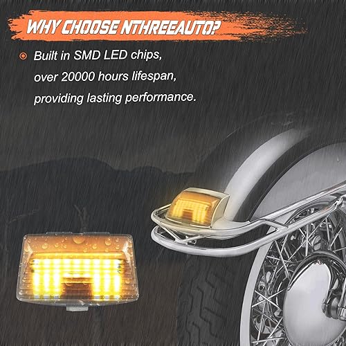 Miniatura 2 de NTHREEAUTO 2 piezas de luces LED para parachoques delanteros y traseros ahumados, puntas de parachoques, luz trasera compatible con Harley Electra