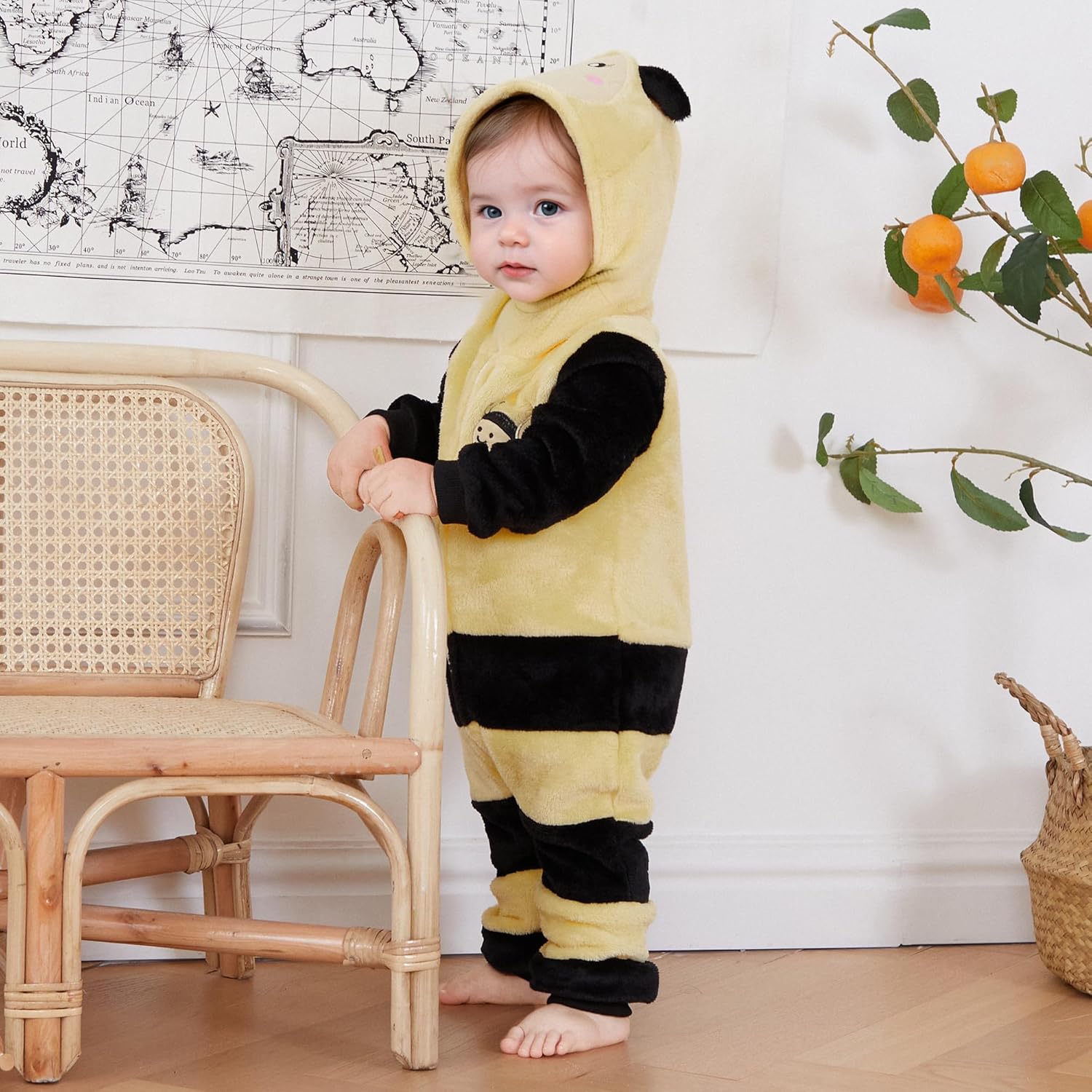 Pudcoco Toddler Baby Boys Girls Halloween Bee Costume Cartoon Animal Fuzzy Hooded Zipper Romper Jumpsuit Cosplay - Image 3